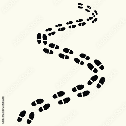 Shoe print trail, footprint tracking path vector 