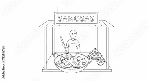 Delicious samosas being fried at a food stall, perfect for showcasing street food, cultural cuisine, and culinary traditions with a tasty treat