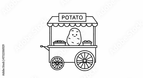 Charming potato cart illustration, perfect for food blogs, menus, or playful branding that brings a smile to customers