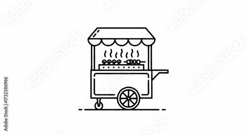 Street food vendor cart grilling delicious skewers, offering quick and tasty meals on the go, perfect for urban culinary scenes.