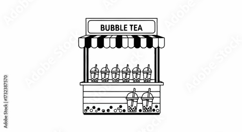 Vibrant bubble tea stand overflowing with refreshing drinks and tempting tapioca pearls, perfect for street food marketing and cafe branding