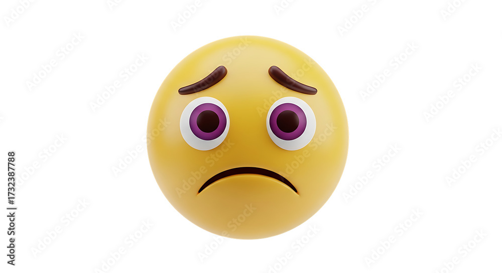 Fototapeta premium A 3d rendered yellow egg with a sad face and purple eyes isolated on white background