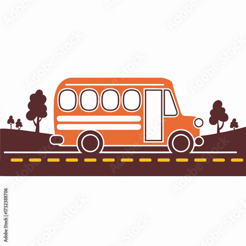 Cute orange school bus vector illustration for educational and transportation themes silhouette white background