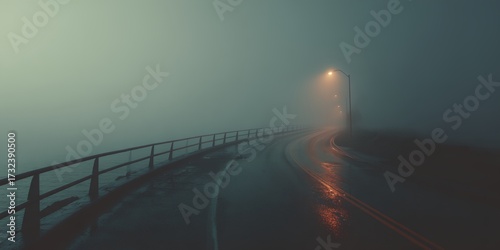 Foggy road with a street light on the side
