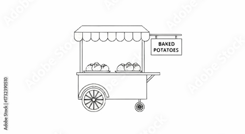 Delicious baked potatoes served from a charming street food cart, offering a warm and comforting treat for passersby.