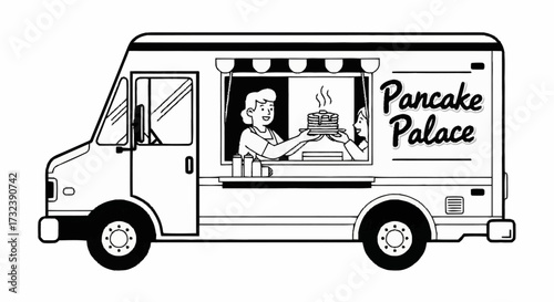 Delightful pancake food truck serving warm stacks of deliciousness to happy customers