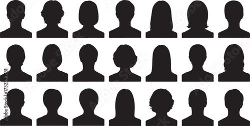 Silhouettes of diverse people heads isolated on white background