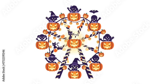 Spooky Ferris Wheel: A whimsical Ferris wheel, adorned with grinning jack-o'-lanterns, sets the stage for a fun Halloween night. Animated with cute ghosts, bats, and witches, inviting you to ride