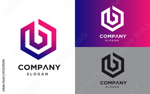 Abstract, alphabetic, hexagonal, minimal logo design.