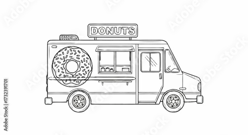 Whimsical donut food truck illustration bringing sweet treats and joy to any street corner, perfect for branding and marketing
