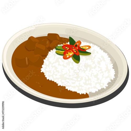 Golden cutlet curry rice with rich hearty texture and warm light symbolizing joy, prosperity, and renewal 
