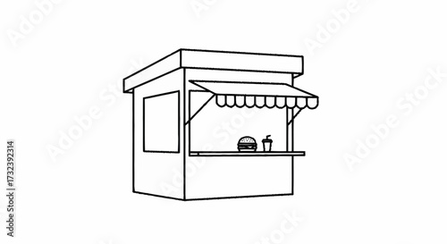 Charming food stand illustration serving delicious burgers and refreshing drinks, perfect for urban street food concepts and vibrant culinary scenes.