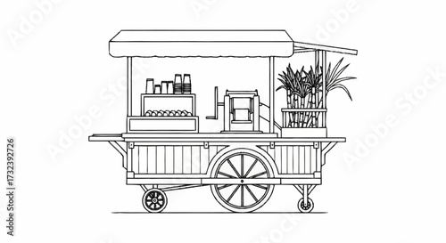 Fresh sugarcane juice cart illustration for vibrant street food and tropical beverage marketing