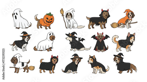 Halloween Costume Dogs: A captivating collection of adorable dogs, each donned in creative Halloween costumes, creating a whimsical and festive display. 