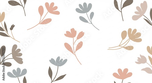Patron floral suave con flores pastel dispersas en fondo blanco creando una estetica delicada y gentil