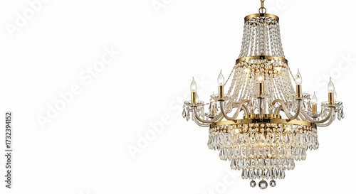Majestuosa araña de cristal y oro colgante ilumina con esplendor creando un brillo suntuoso y elegante