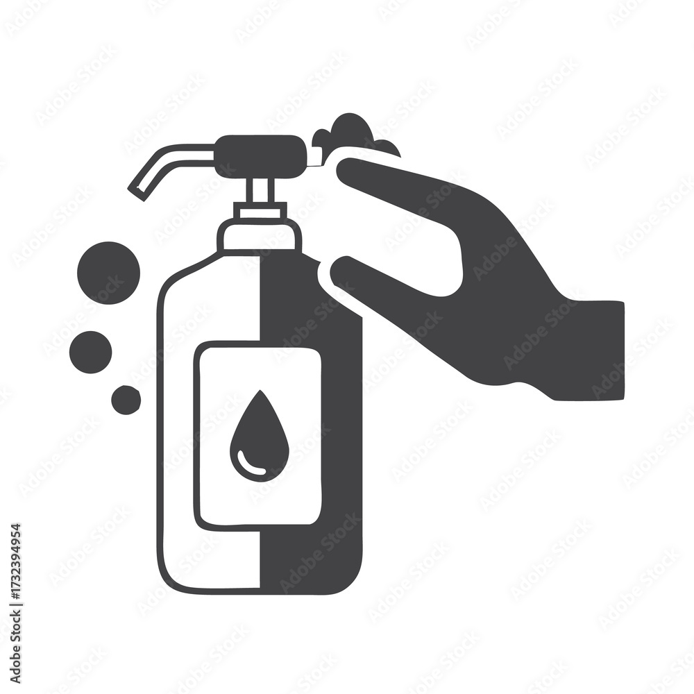 Obraz premium Hand holding various plastic bottles including a spray cleaner, water bottle, and liquid soap dispenser isolated on white background