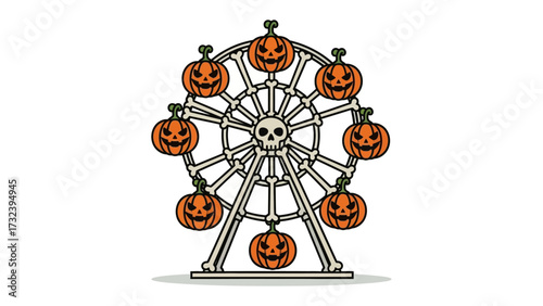 Halloween Ferris Wheel with Pumpkins: A whimsically spooky Ferris wheel featuring glowing jack-o'-lanterns. The skeleton frame adds a touch of dark festivity to the carnival ride. 