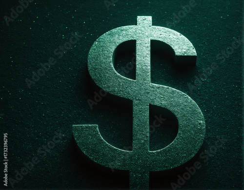 Money symbol, dollar sign, dark green, finance background, economy, investment concept