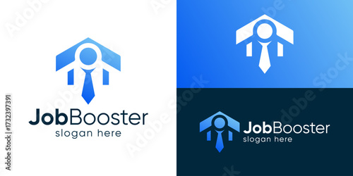 Creative simple job booster logo template. Launch leader with modern style logo design vector illustration.
