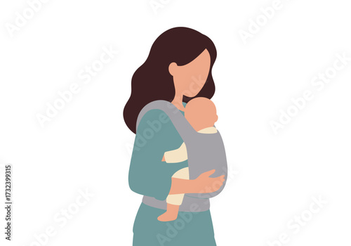 A woman wearing a baby carrier