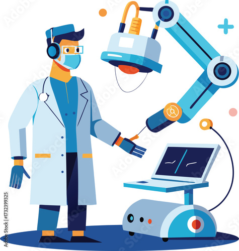 Doctor Using Robotic Arm Medical Technology and Scientific Health Care System