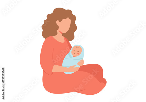 Illustration of a woman holding a baby wrapped in a blue blanket