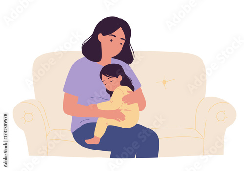 Mom hugging child on couch