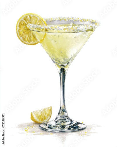 Wallpaper Mural Lemon cocktail, rimmed glass, studio shot. Refreshment idea. Isolated on white Torontodigital.ca