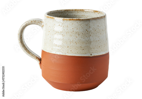 фотографія Two-tone ceramic mug isolated on white, rustic pottery drinkware with handle for