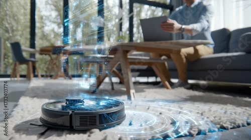 Smart Robot Vacuum Cleaning Modern Living Room