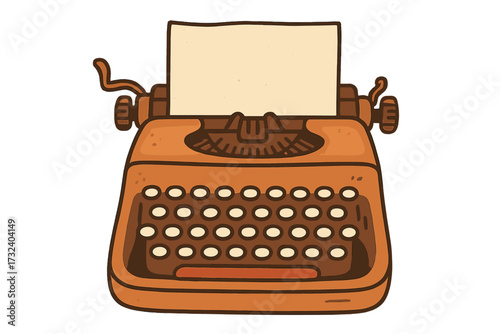 Retro typewriter flat hand drawn illustration. Vintage equipment for writer, author, journalism. My story concept. Creative process of writing a novel. Vector cartoon isolated object.
