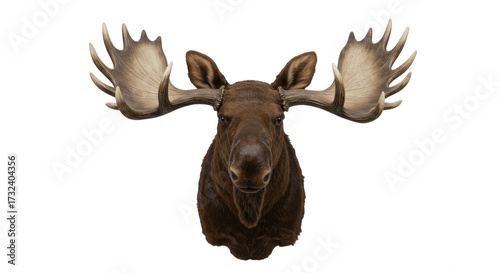 Fotografie Majestic moose head with large antlers isolated on transparent background, brown