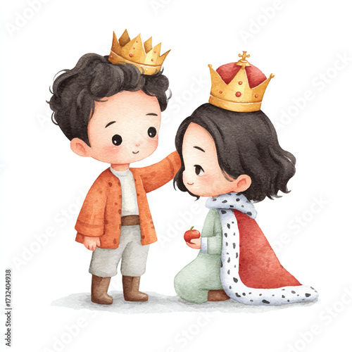 Cute cartoon king and queen in a tender moment.