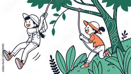 Childrens explorers hanging on a tree