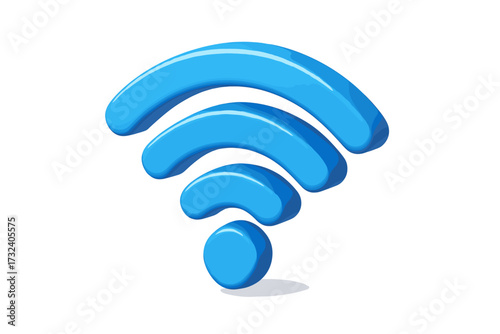 Wi-Fi wireless connection symbol 3D illustration, blue network icon isolated on white background, internet hotspot, digital sharing, wireless signal, online network access