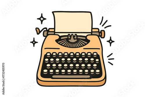 World Writer's Day vintage typewriter vector. Retro typing machine with blank paper sheet. Concept for author, journalist, storytelling. Flat cartoon icon for creative writing.