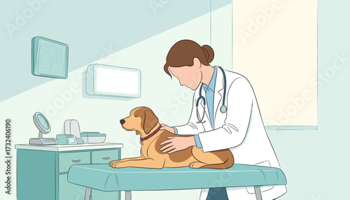 Veterinarian examining a dog on an examination table