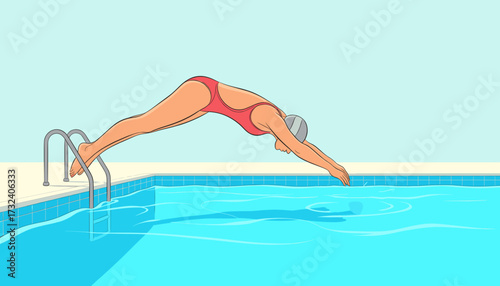 Woman in a swimsuit diving into a swimming pool