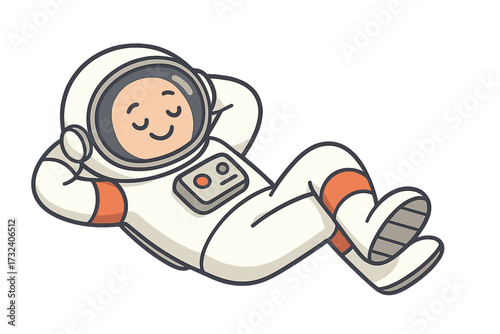 Funny astronaut resting in space. Lying cosmonaut character relaxing, floating in zero gravity. Cute cartoon spaceman sleeping peacefully. Vector flat illustration isolated.