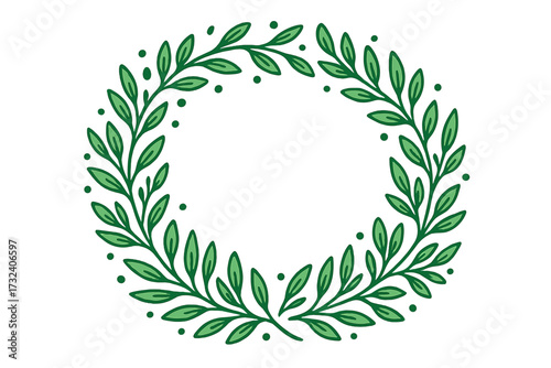 Hand drawn green wreath vector illustration. Circle leaf frame for invitation, wedding, or greeting card. Botanical laurel border with leaves. Elegant floral design element.