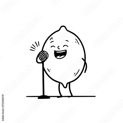 Lemon cartoon singing karaoke illustration fruit character with microphone vector drawing design