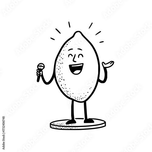 Cartoon lemon fruit character stand up comedian with microphone vector illustration design element
