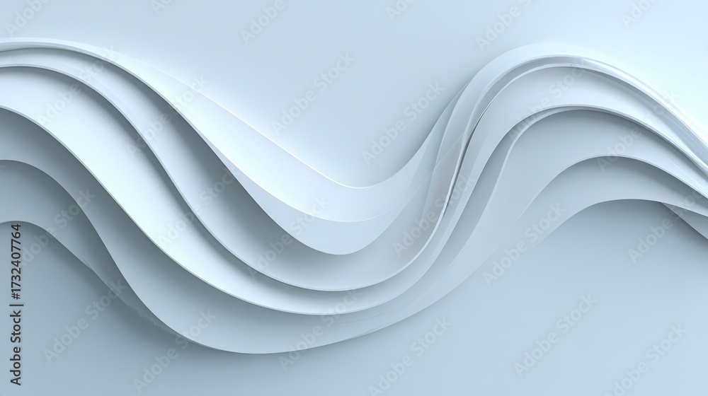 Fototapeta premium Layered white flowing paper waves in soft gradient background, creating a serene minimalist abstract composition with elegant modern texture