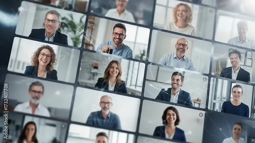 Diverse Business Professionals Engaging in a Virtual Video Conference Call.
