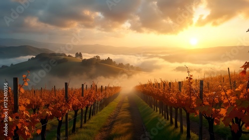 Misty Vineyard at Dawn