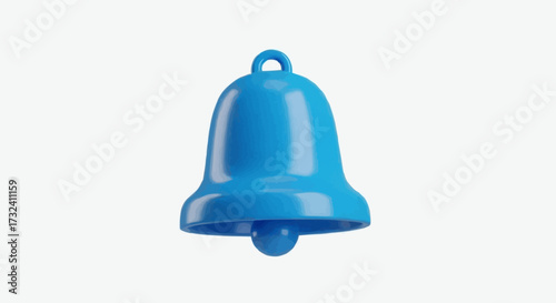 A bright blue three-dimensional notification bell icon rendered with a simple design and a white background suggesting an alert or reminder symbol perfect for digital interfaces and applications