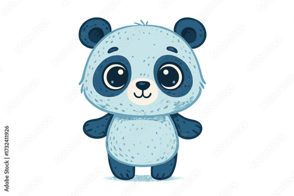 Naklejka premium Cute panda bear character with big eyes. Adorable blue animal mascot. Kawaii style vector illustration for kids. Baby shower design element. T-shirt print for children.