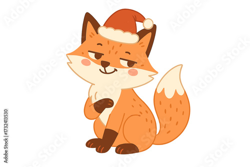 Funny Christmas quote with cute sly fox in Santa hat. Humorous animal character design for holiday greeting card. I'm the reason Santa has a naughty list lettering. Vector.