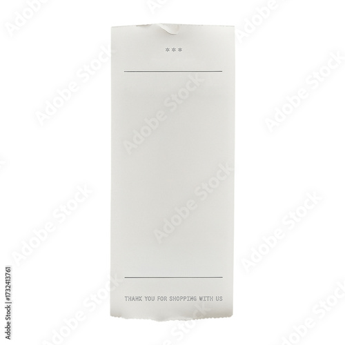Blank Retail Receipt with Torn Edges and Asterisks at Top paper shopping isolated on a transparent background